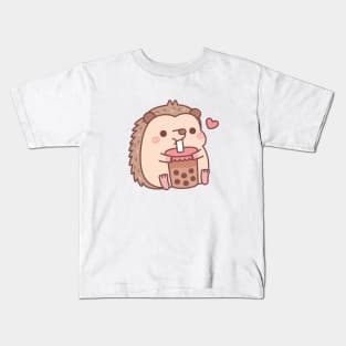 Cute Little Hedgehog Loves Drinking Bubble Tea Kids T-Shirt